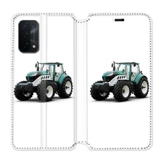 Housse cuir portefeuille Pour Oppo A54 5G / A74 5G Agriculture Tracteur Blanc