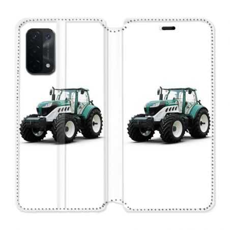 Housse cuir portefeuille Pour Oppo A54 5G / A74 5G Agriculture Tracteur Blanc