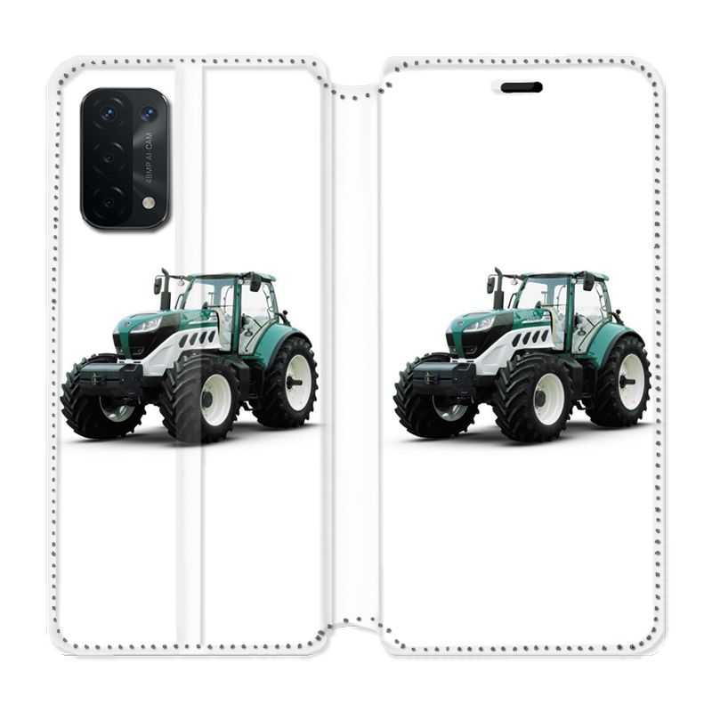 Housse cuir portefeuille Pour Oppo A54 5G / A74 5G Agriculture Tracteur Blanc
