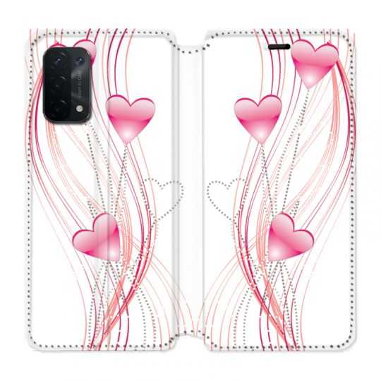 Housse cuir portefeuille Pour Oppo A54 5G / A74 5G Coeur Rose Montant sur Blanc