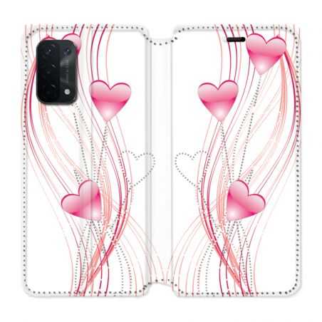 Housse cuir portefeuille Pour Oppo A54 5G / A74 5G Coeur Rose Montant sur Blanc