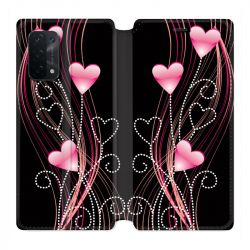Housse cuir portefeuille Pour Oppo A54 5G / A74 5G Coeur Rose Montant sur Noir