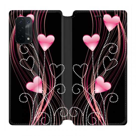 Housse cuir portefeuille Pour Oppo A54 5G / A74 5G Coeur Rose Montant sur Noir