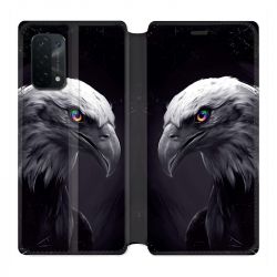 Housse cuir portefeuille Pour Oppo A54 5G / A74 5G Aigle Royal Noir