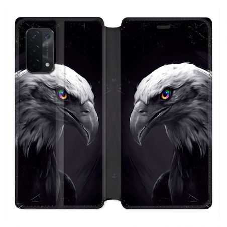 Housse cuir portefeuille Pour Oppo A54 5G / A74 5G Aigle Royal Noir