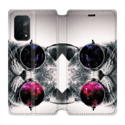 Housse cuir portefeuille Pour Oppo A54 5G / A74 5G Chat Fashion