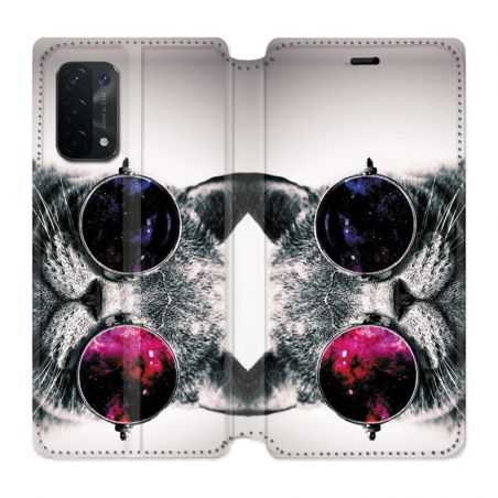 Housse cuir portefeuille Pour Oppo A54 5G / A74 5G Chat Fashion