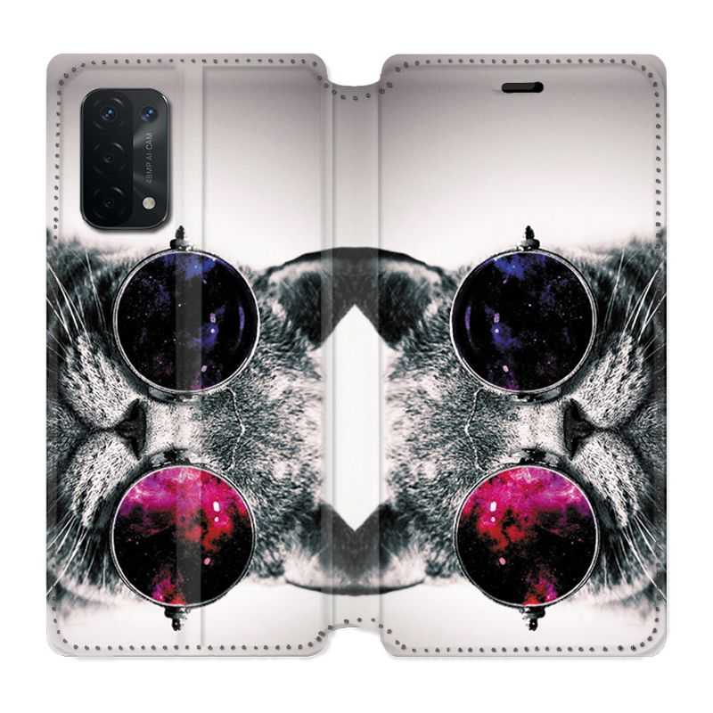 Housse cuir portefeuille Pour Oppo A54 5G / A74 5G Chat Fashion
