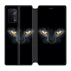 Housse cuir portefeuille Pour Oppo A54 5G / A74 5G Chat Noir