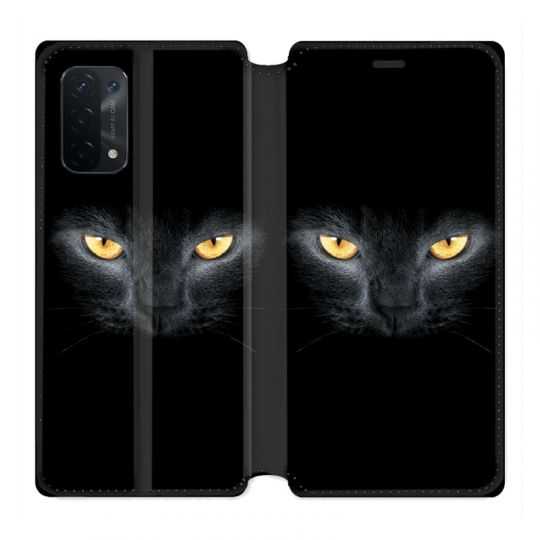 Housse cuir portefeuille Pour Oppo A54 5G / A74 5G Chat Noir