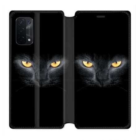 Housse cuir portefeuille Pour Oppo A54 5G / A74 5G Chat Noir