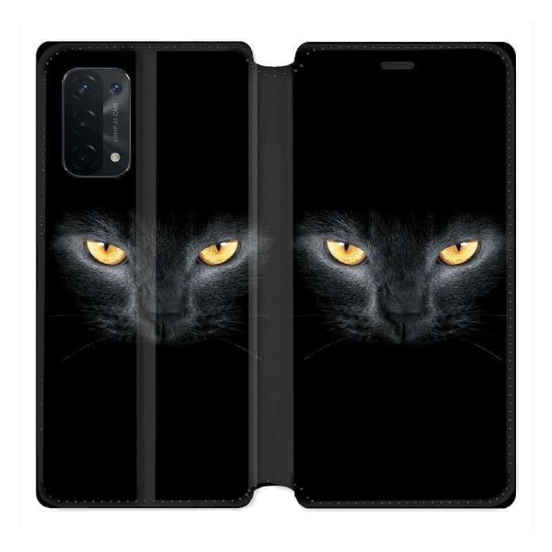Housse cuir portefeuille Pour Oppo A54 5G / A74 5G Chat Noir