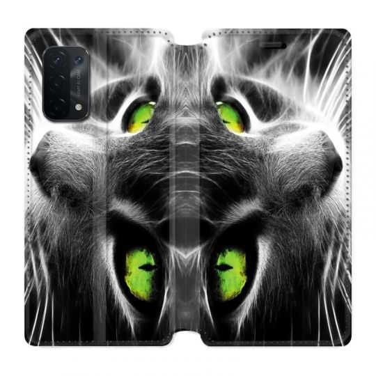 Housse cuir portefeuille Pour Oppo A54 5G / A74 5G Chat Vert