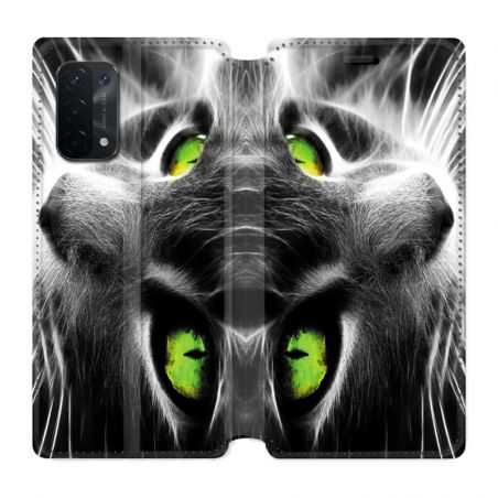 Housse cuir portefeuille Pour Oppo A54 5G / A74 5G Chat Vert