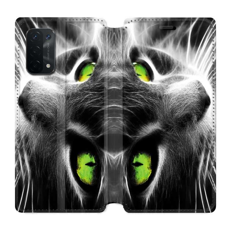 Housse cuir portefeuille Pour Oppo A54 5G / A74 5G Chat Vert