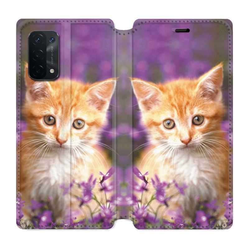 Housse cuir portefeuille Pour Oppo A54 5G / A74 5G Chat Violet