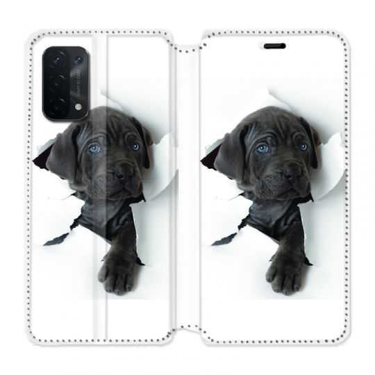 Housse cuir portefeuille Pour Oppo A54 5G / A74 5G Chien Noir
