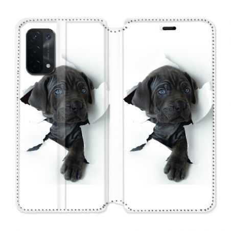 Housse cuir portefeuille Pour Oppo A54 5G / A74 5G Chien Noir