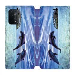 Housse cuir portefeuille Pour Oppo A54 5G / A74 5G Dauphin Ile