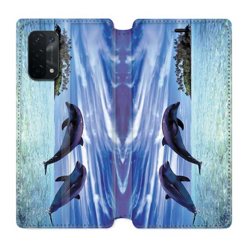 Housse cuir portefeuille Pour Oppo A54 5G / A74 5G Dauphin Ile
