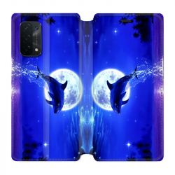 Housse cuir portefeuille Pour Oppo A54 5G / A74 5G Dauphin Lune