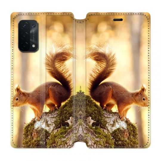 Housse cuir portefeuille Pour Oppo A54 5G / A74 5G Ecureuil Bois