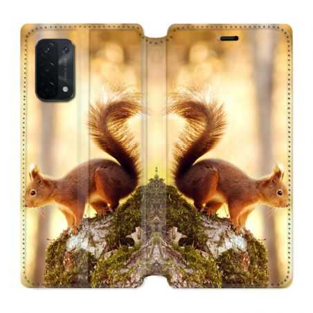 Housse cuir portefeuille Pour Oppo A54 5G / A74 5G Ecureuil Bois