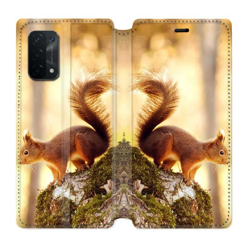 Housse cuir portefeuille Pour Oppo A54 5G / A74 5G Ecureuil Bois