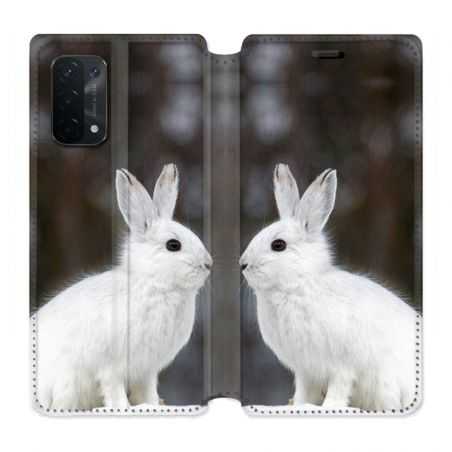 Housse cuir portefeuille Pour Oppo A54 5G / A74 5G Lapin Blanc