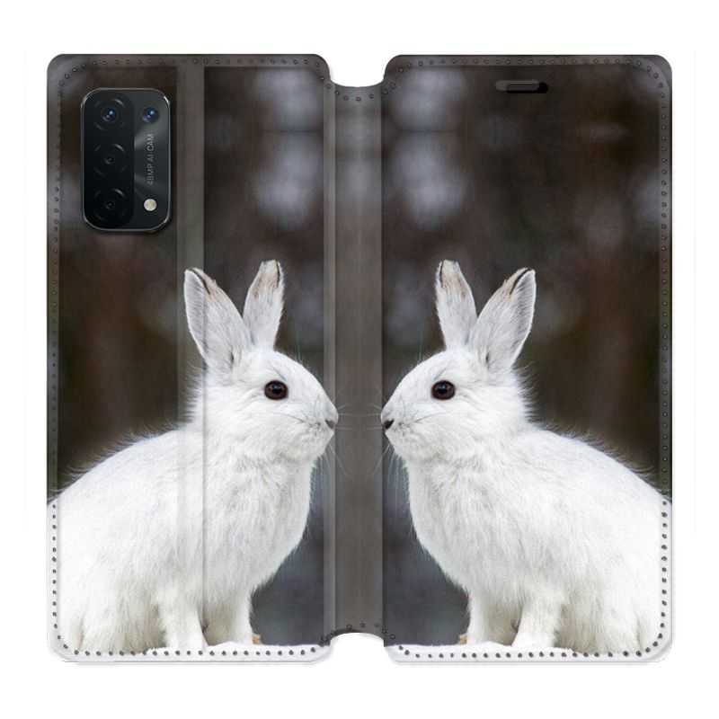 Housse cuir portefeuille Pour Oppo A54 5G / A74 5G Lapin Blanc