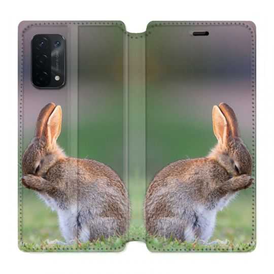 Housse cuir portefeuille Pour Oppo A54 5G / A74 5G Lapin Marron
