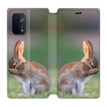 Housse cuir portefeuille Pour Oppo A54 5G / A74 5G Lapin Marron