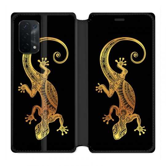 Housse cuir portefeuille Pour Oppo A54 5G / A74 5G Animaux Maori Lezard Noir