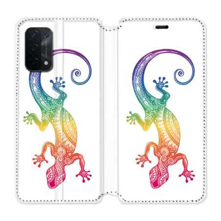 Housse cuir portefeuille Pour Oppo A54 5G / A74 5G Animaux Maori Salamandre Color