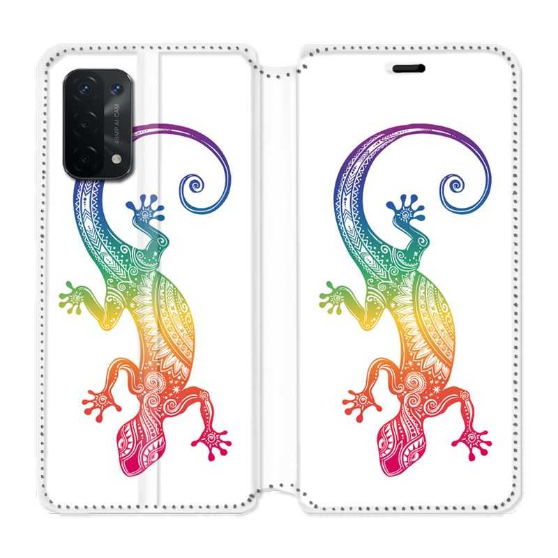 Housse cuir portefeuille Pour Oppo A54 5G / A74 5G Animaux Maori Salamandre Color