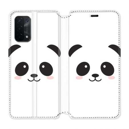 Housse cuir portefeuille Pour Oppo A54 5G / A74 5G Panda Blanc