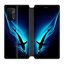 Housse cuir portefeuille Pour Oppo A54 5G / A74 5G Requin Noir
