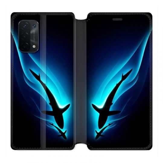 Housse cuir portefeuille Pour Oppo A54 5G / A74 5G Requin Noir