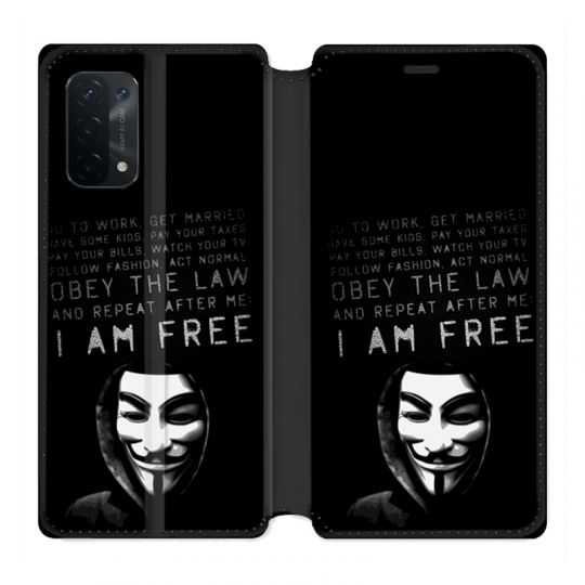 Housse cuir portefeuille Pour Oppo A54 5G / A74 5G Anonymous I am free