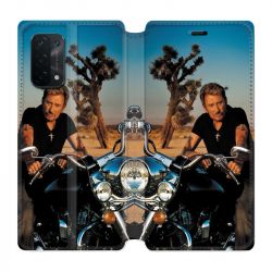 Housse cuir portefeuille Pour Oppo A54 5G / A74 5G Johnny Hallyday Moto