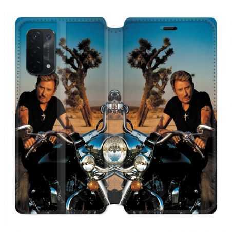 Housse cuir portefeuille Pour Oppo A54 5G / A74 5G Johnny Hallyday Moto