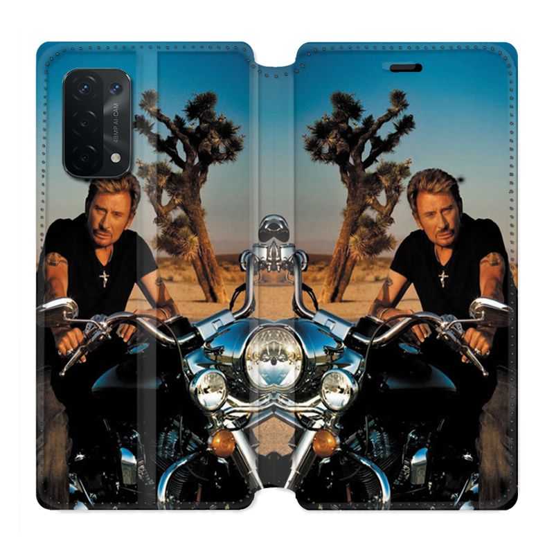 Housse cuir portefeuille Pour Oppo A54 5G / A74 5G Johnny Hallyday Moto