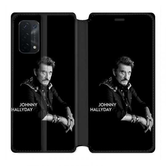 Housse cuir portefeuille Pour Oppo A54 5G / A74 5G Johnny Hallyday Noir