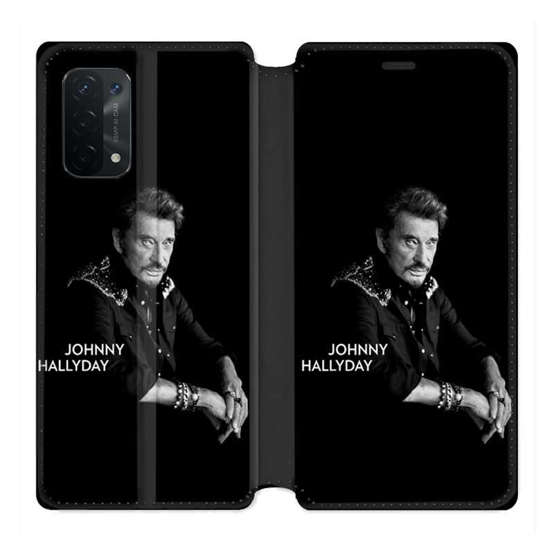 Housse cuir portefeuille Pour Oppo A54 5G / A74 5G Johnny Hallyday Noir