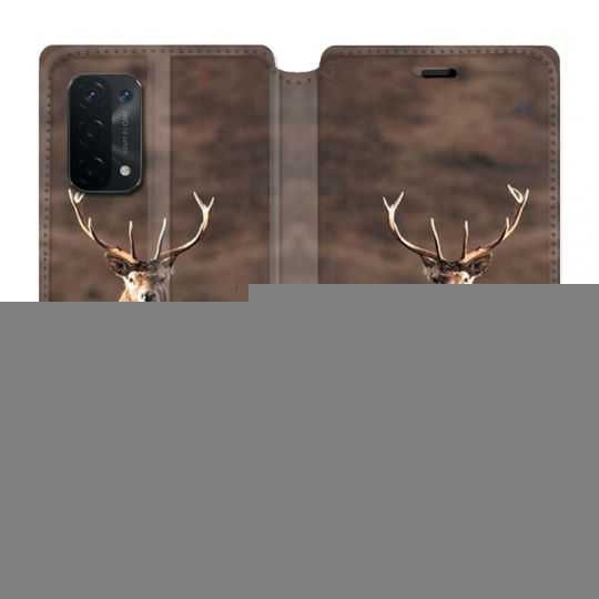 Housse cuir portefeuille Pour Oppo A54 5G / A74 5G Chasse Chevreuil Blanc