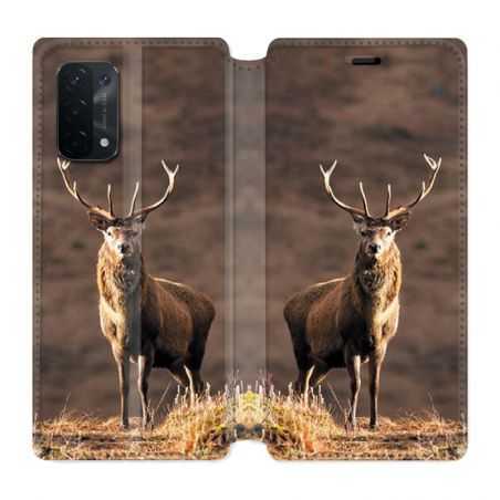Housse cuir portefeuille Pour Oppo A54 5G / A74 5G Chasse Chevreuil Blanc