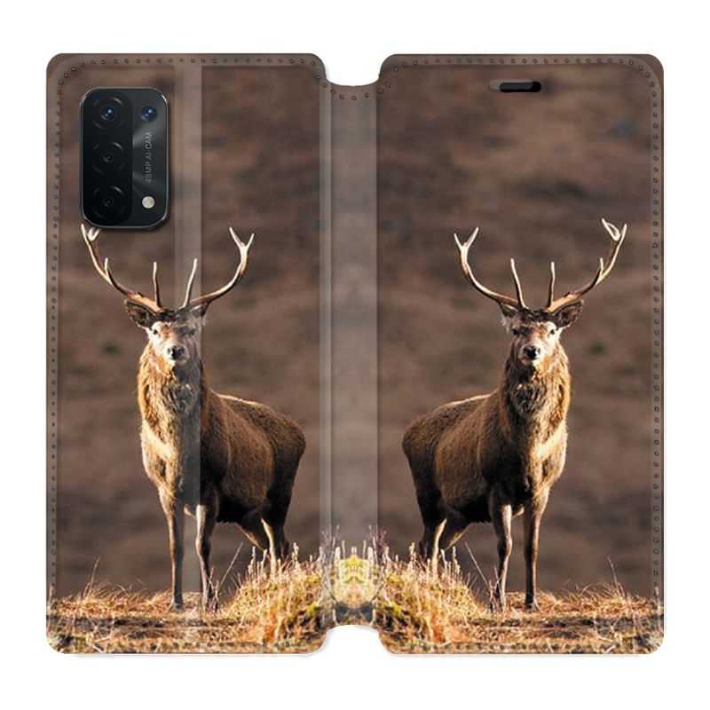 Housse cuir portefeuille Pour Oppo A54 5G / A74 5G Chasse Chevreuil Blanc