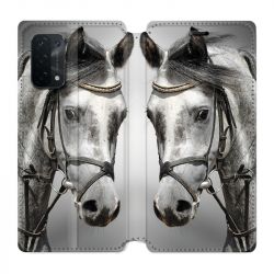 Housse cuir portefeuille Pour Oppo A54 5G / A74 5G Cheval Blanc
