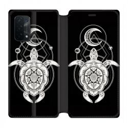 Housse cuir portefeuille Pour Oppo A54 5G / A74 5G Animaux Maori Tortue Noir