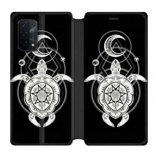 Housse cuir portefeuille Pour Oppo A54 5G / A74 5G Animaux Maori Tortue Noir